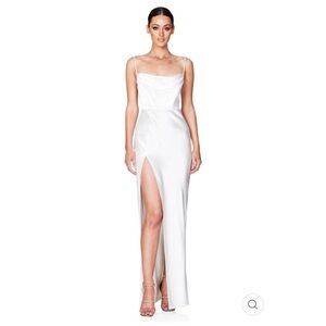 NWT Nookie Satin Dream Draped Gown in Ivory Sz Small $339
